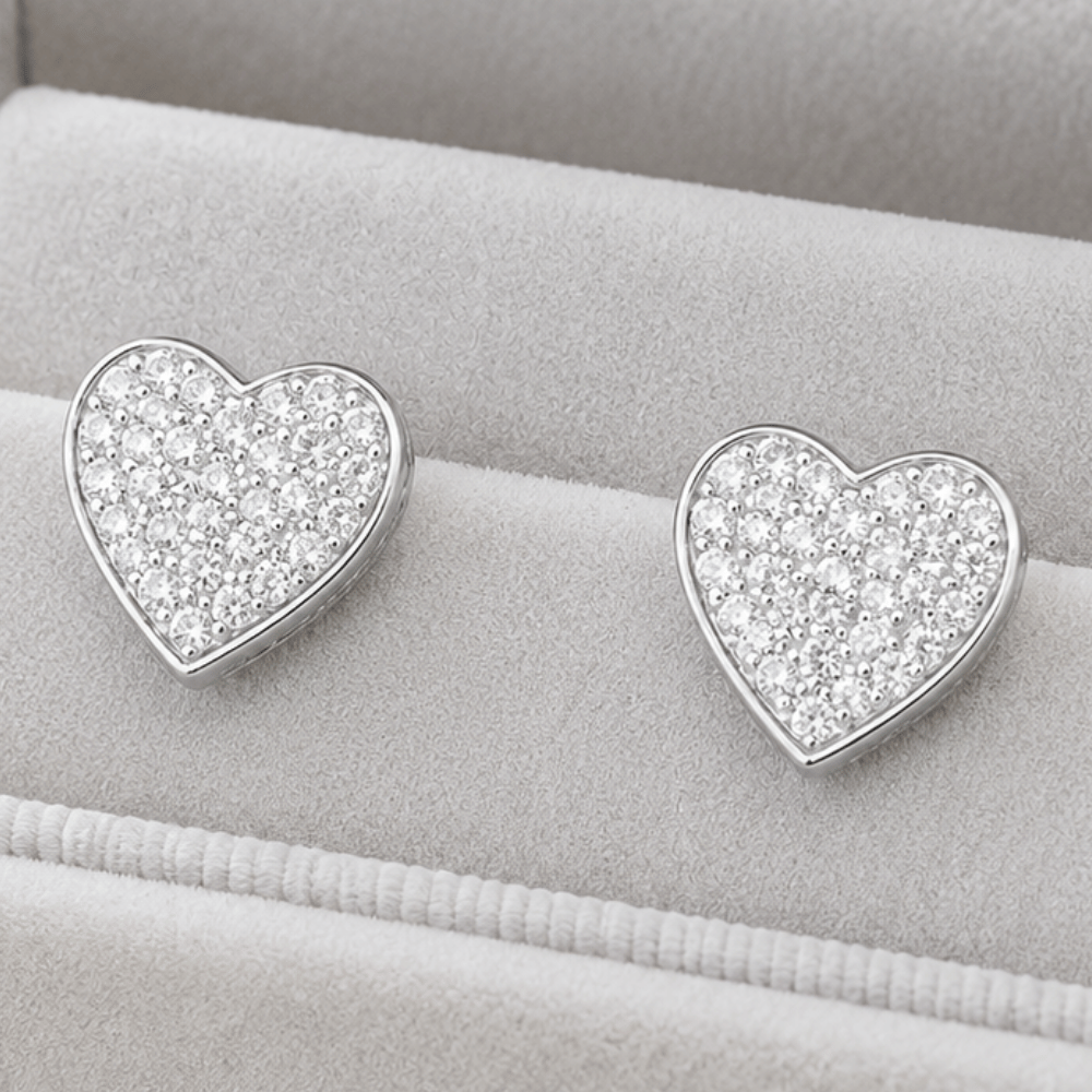 Stylized Pave CZ Heart Stud Earrings