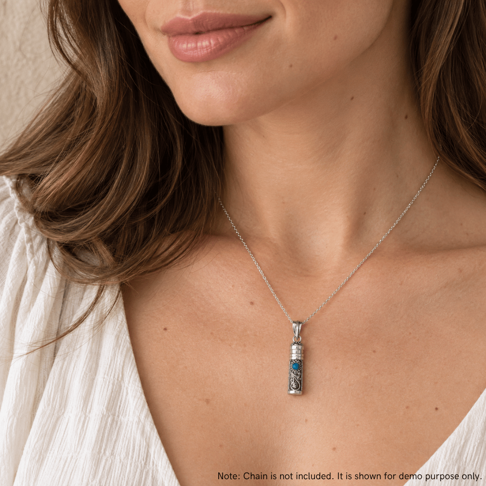 Oxidized Bali Turquoise Memory Keepsake Pendant