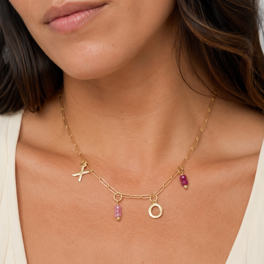 18” 14 Karat Gold Plated XO Charm Gem Drop Necklace