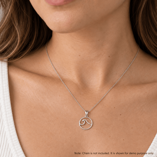 Rhodium Plated Outline Wave Pendant