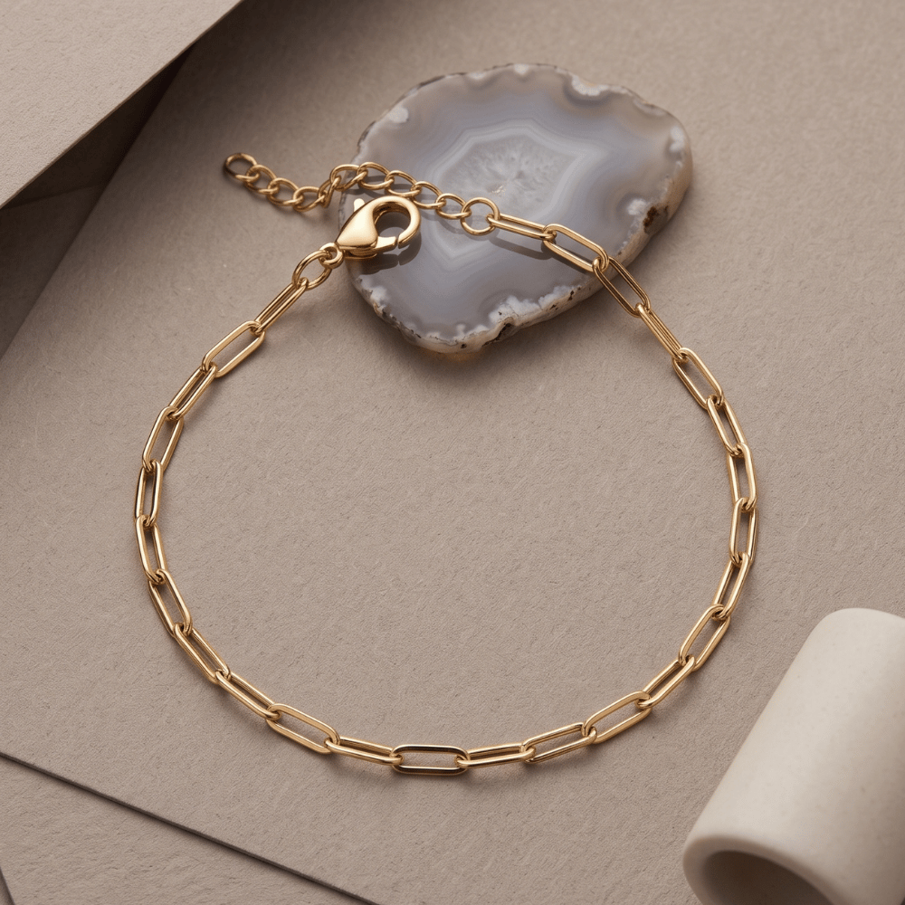6.5-inch + 1-inch Stainless Steel 2.5mm Paperclip Bracelet - Gold - view 3