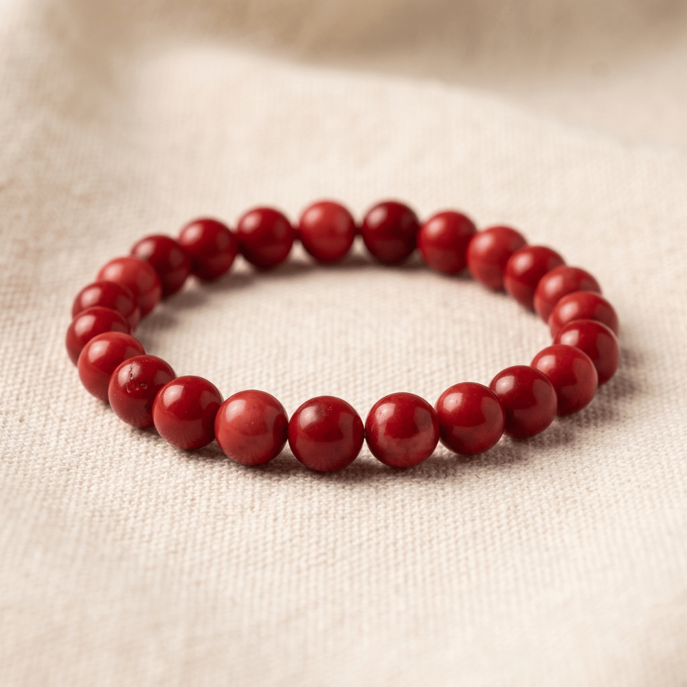 Dyed Red Coral Bead Stretch Bracelet