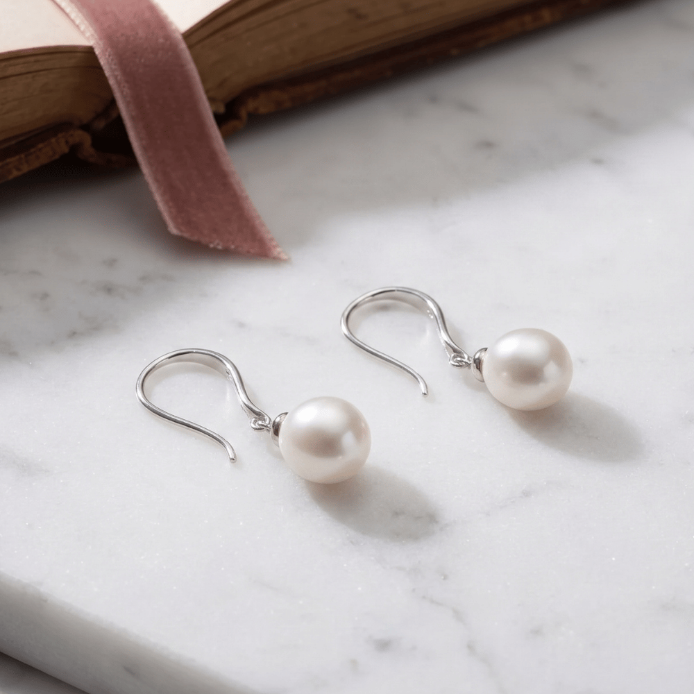 Rhodium Plated Cultured Freshwater Pearl French Wire Earrings
