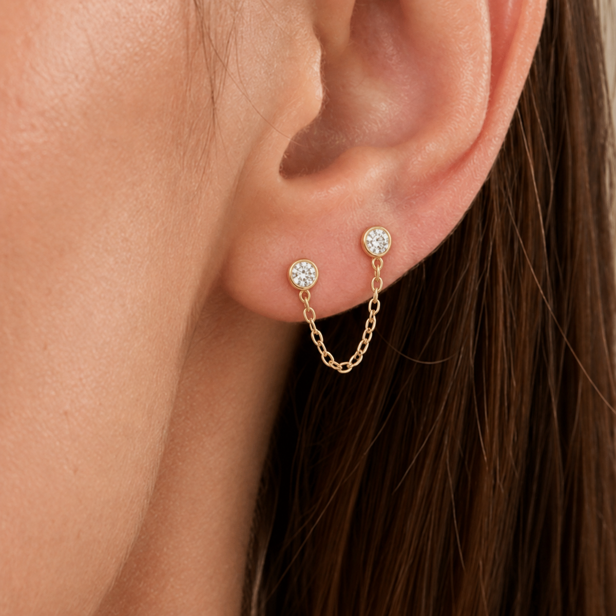 Round CZ Double Post Earrings