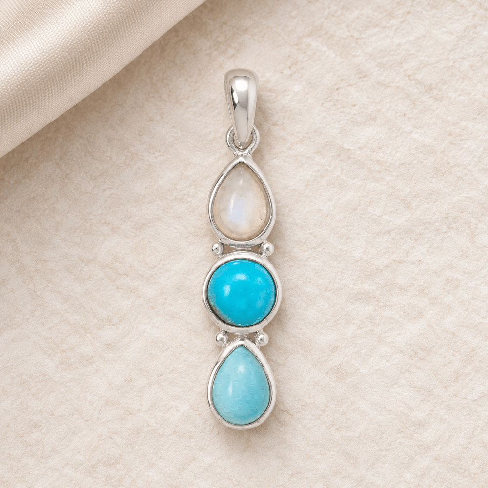 Rainbow Moonstone, Turquoise and Larimar Drop Pendant