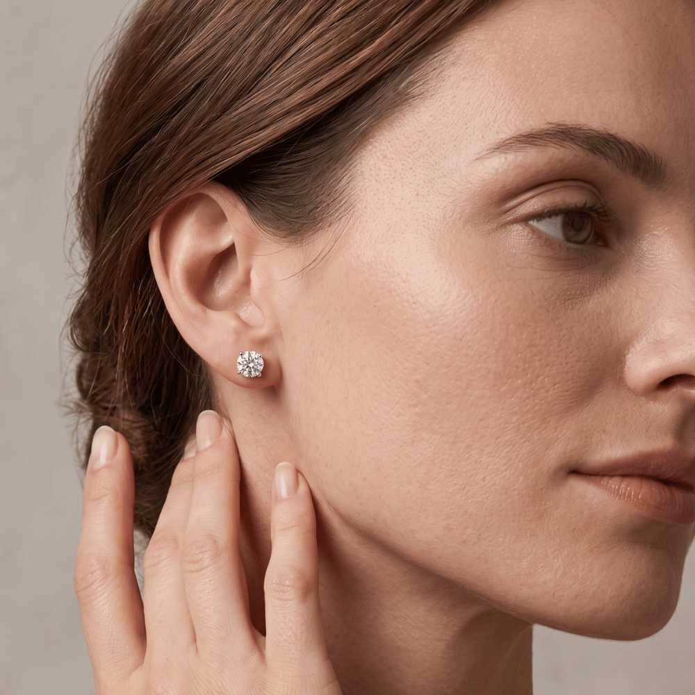 Rhodium Plated Birthstone Stud Earrings