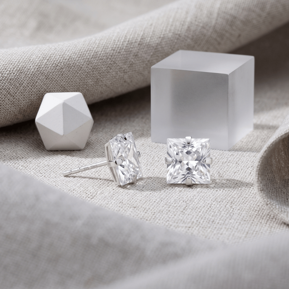 CZ Square Stud Earrings