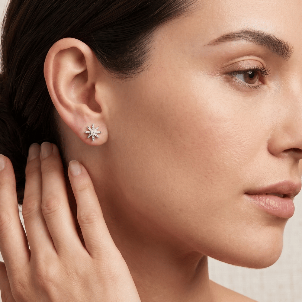Domed CZ Starburst Earrings