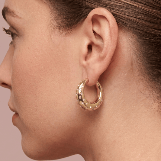Gold Tone Crystal 3/4 Puffy Fashion Hoop Earrings