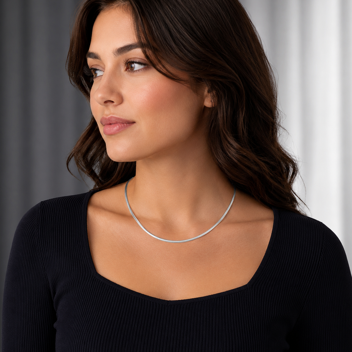 925 Sterling Silver Domed Omega Necklace - 3mm