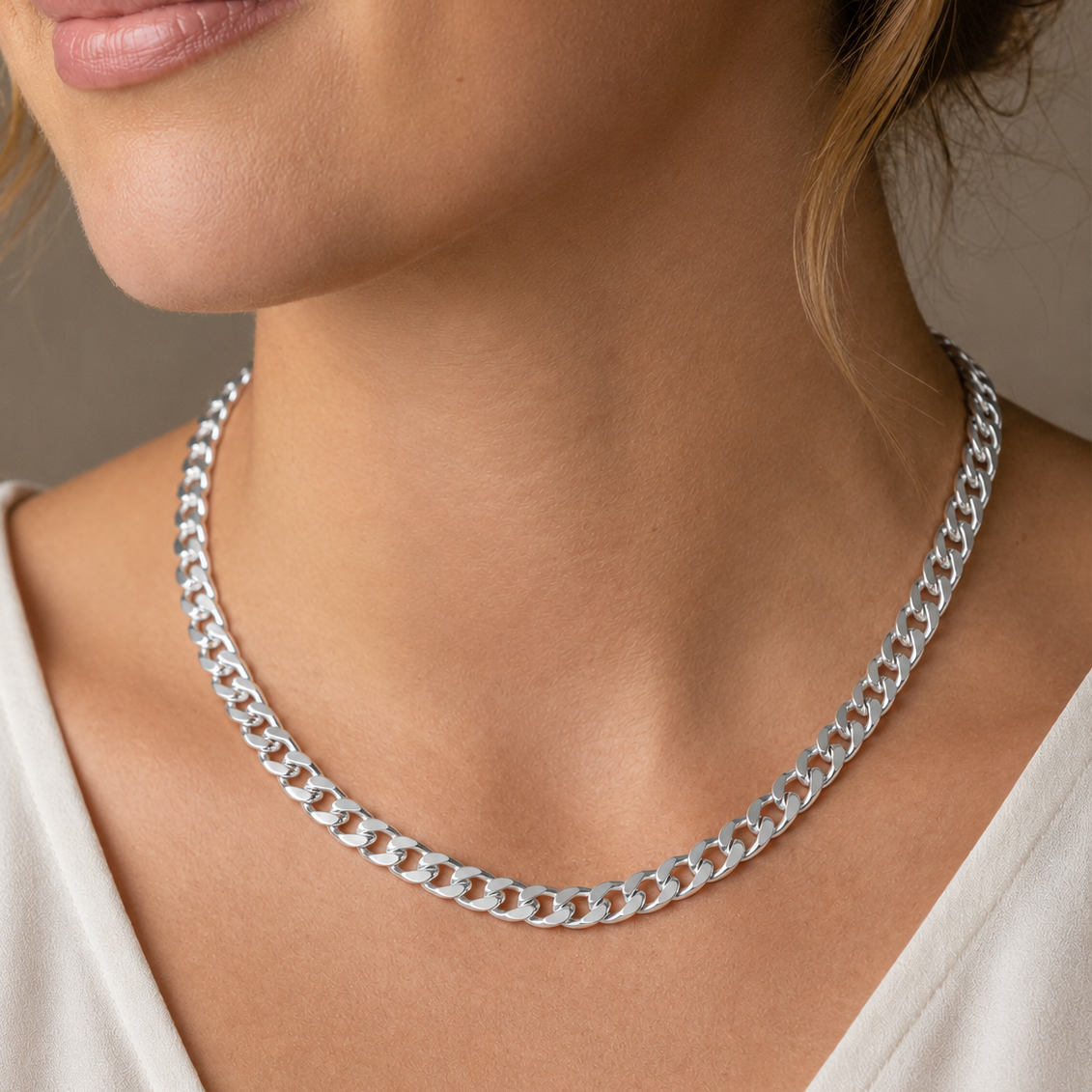 925 Sterling Silver Beveled Curb Chain Necklace - 6.6mm