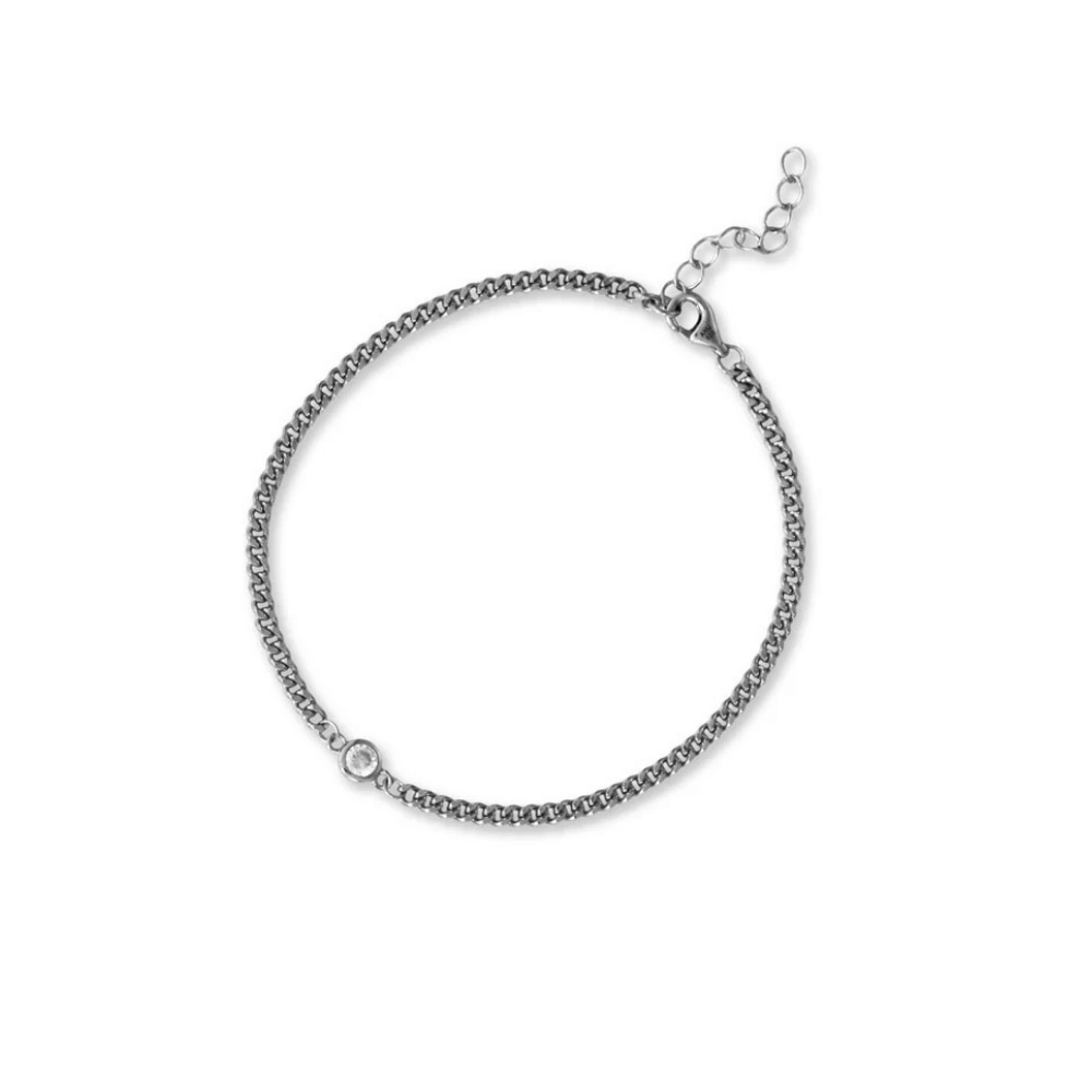 6.5" + 1" Rhodium Plated Bezel CZ Curb Chain Bracelet