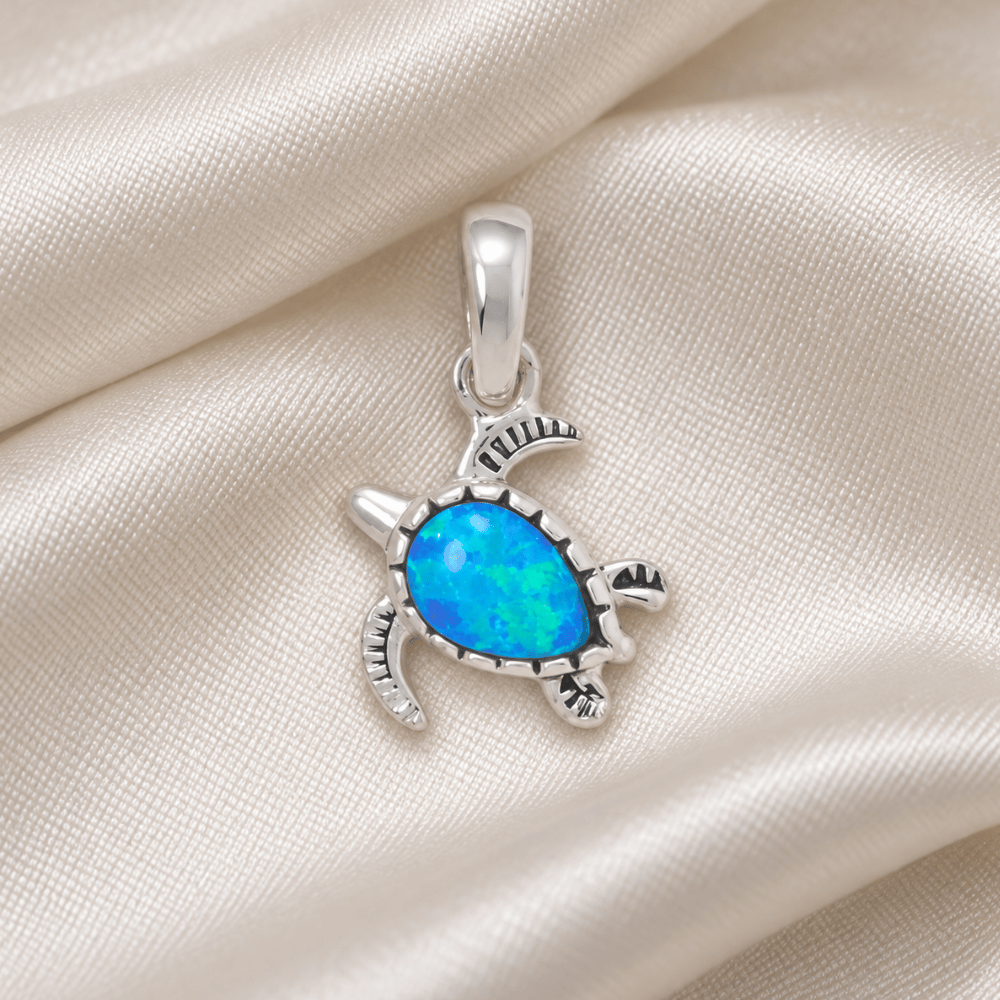 Synthetic Blue Opal Sea Turtle Pendant