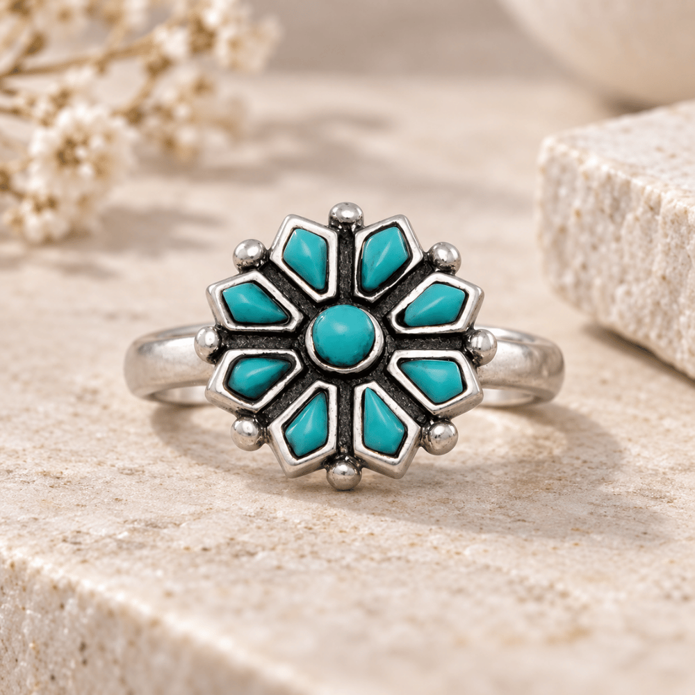 Reconstituted Turquoise Flower Ring