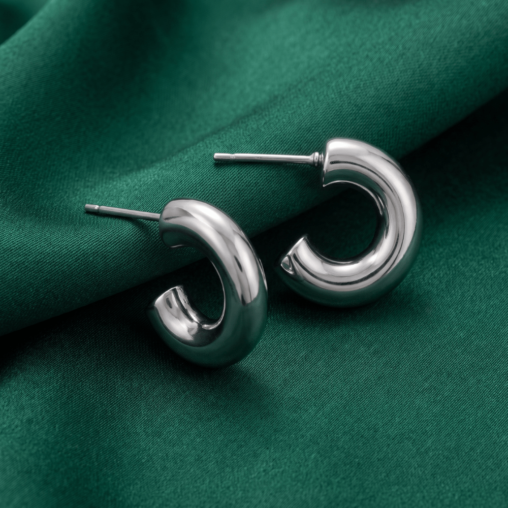Chunky Huggie Hoop Earrings - Silver - view 2