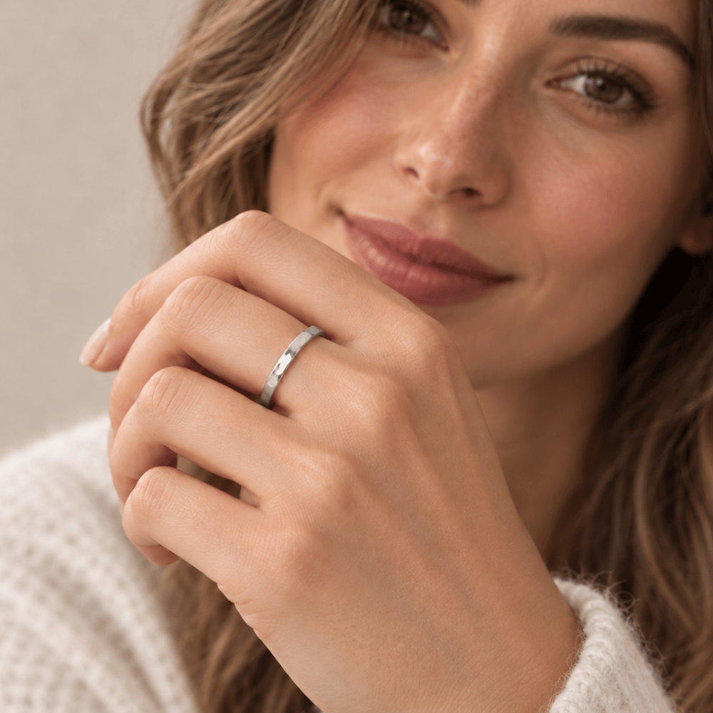Thin Hammered Band Midi Ring