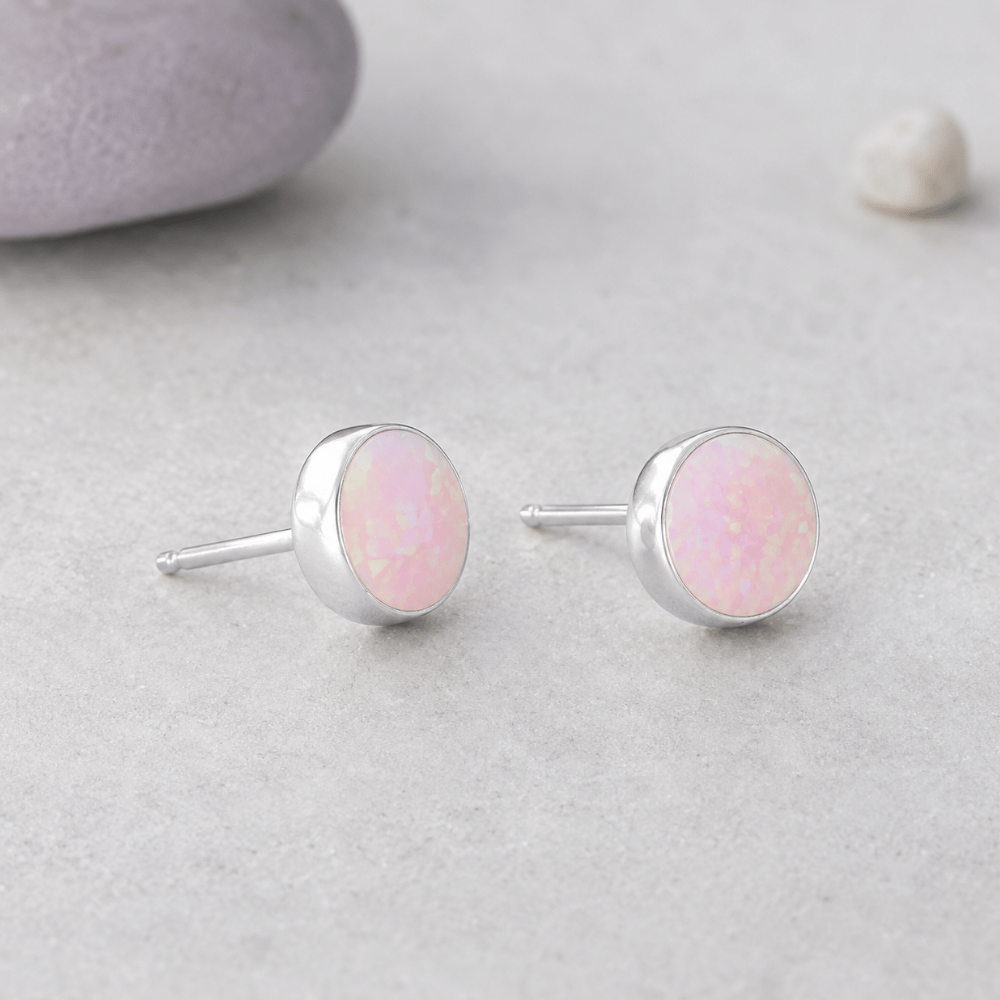 Pink Synthetic Opal Stud Earrings
