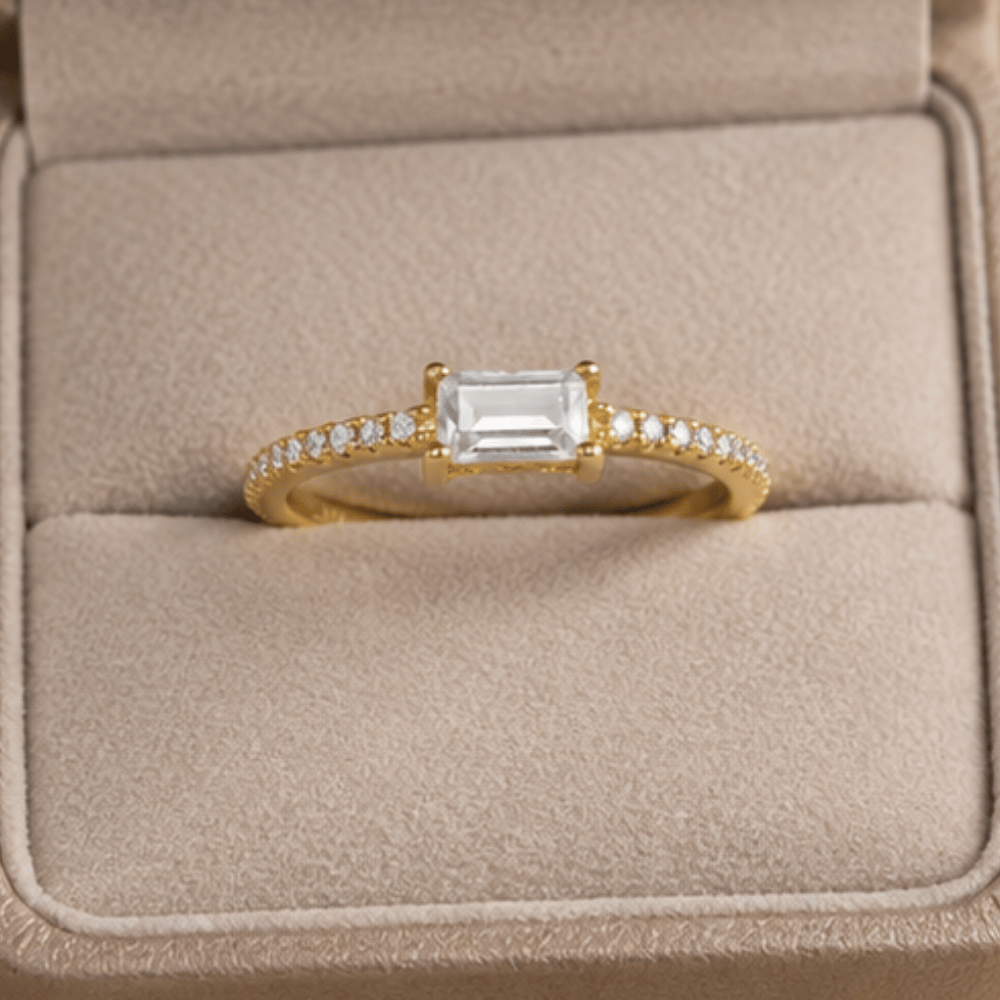 14 Karat Gold Plated Rectangle CZ Ring