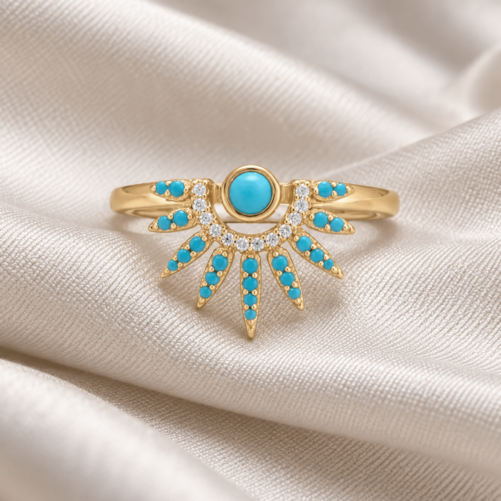 14 Karat Gold Plated Synthetic Turquoise and CZ Spike Ring