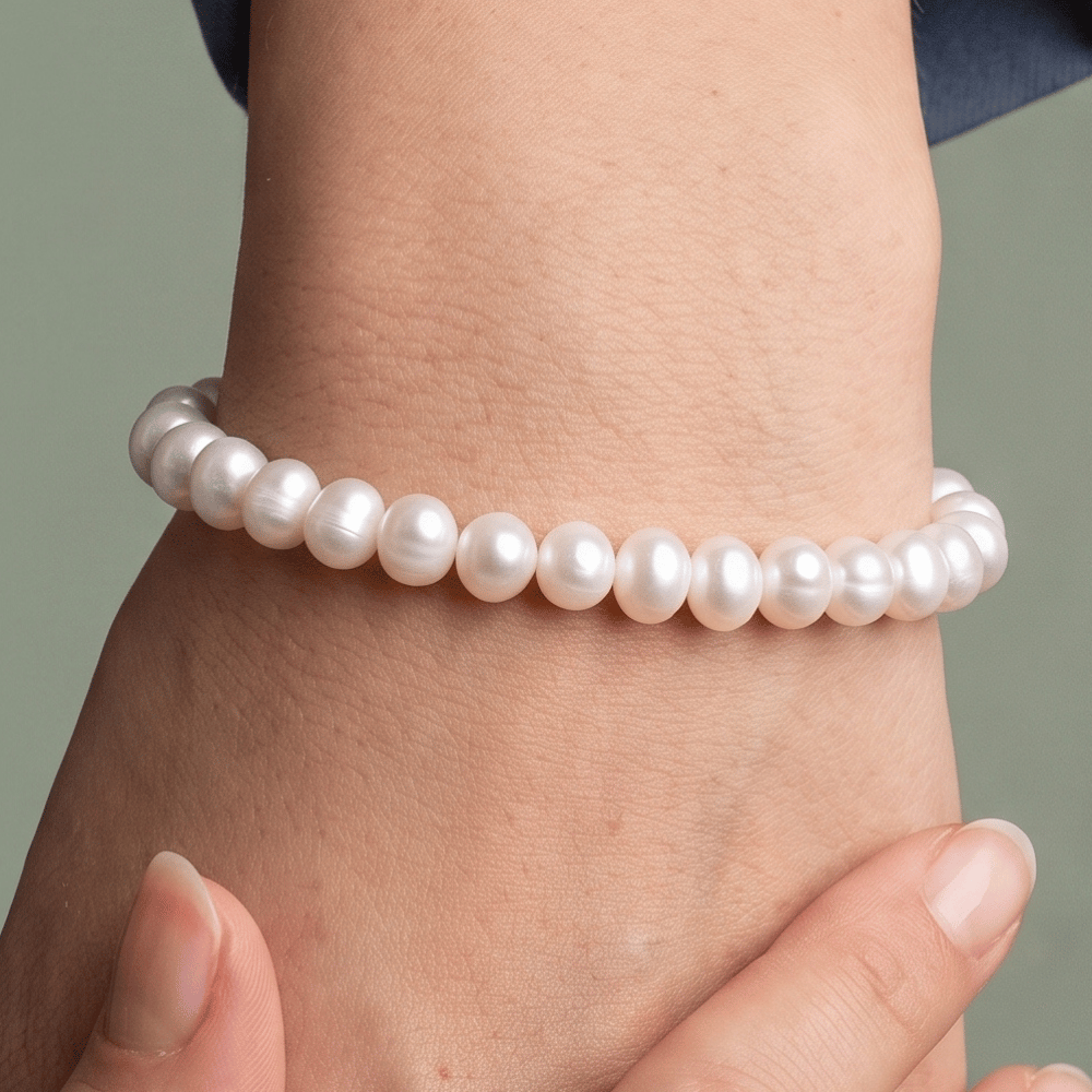 5.5" White Cultured Freshwater Pearl Stretch Bracelet