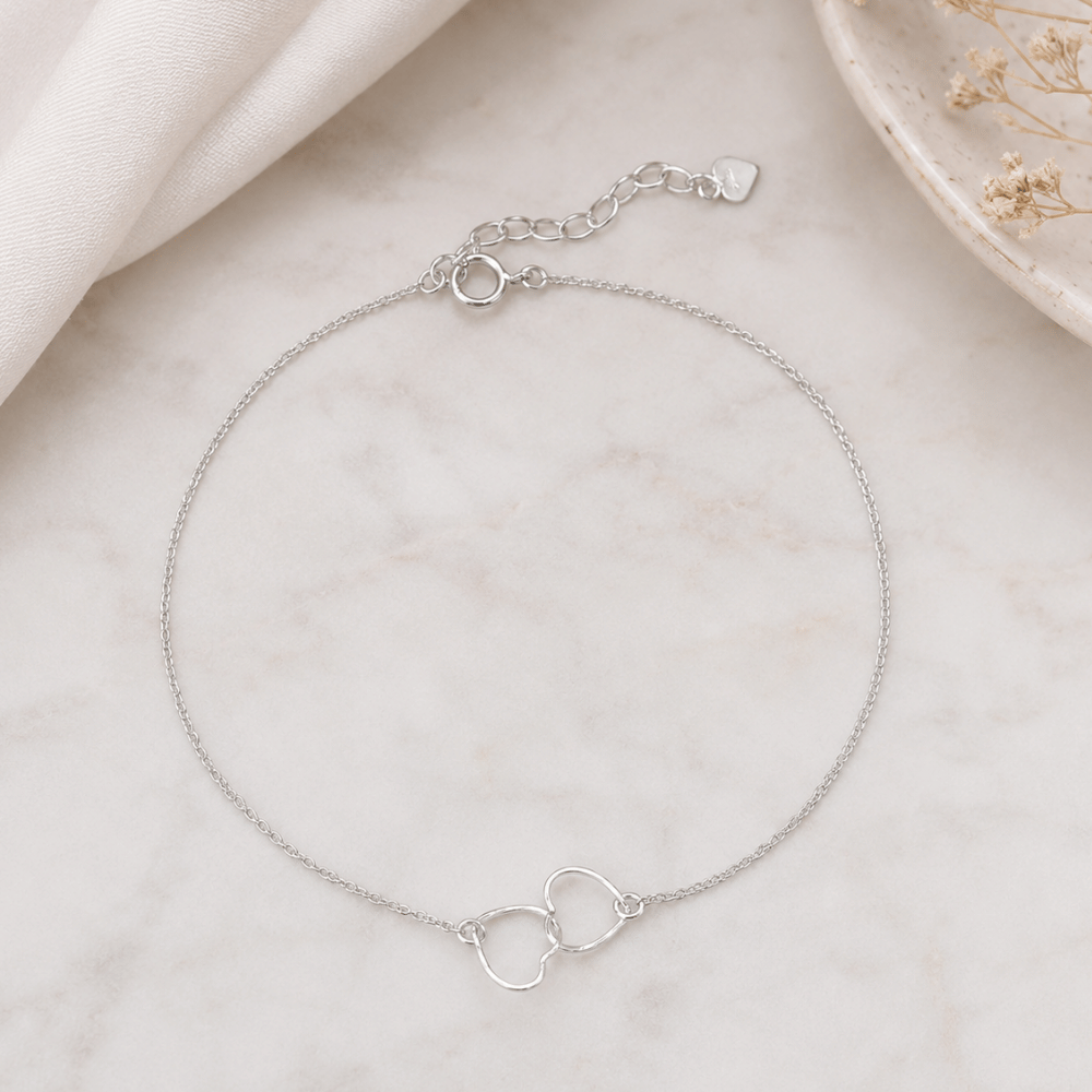 9" + 1" Interlocking Twisted Wire Hearts Anklet