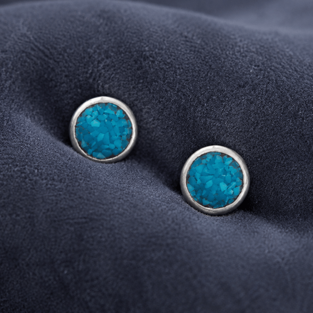 Oxidized 5.5mm Turquoise Chip Inlay Stud Earrings