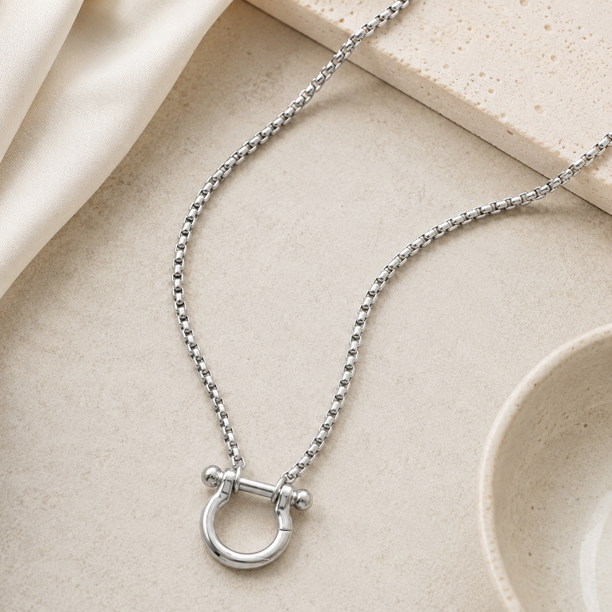 18" + 2" Stainless Steel Horseshoe Carabiner Necklace