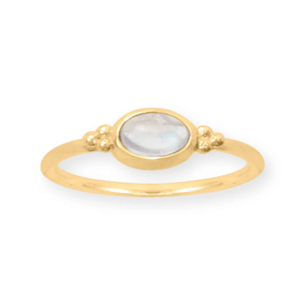 14 Karat Gold Plated Dainty Rainbow Moonstone Ring