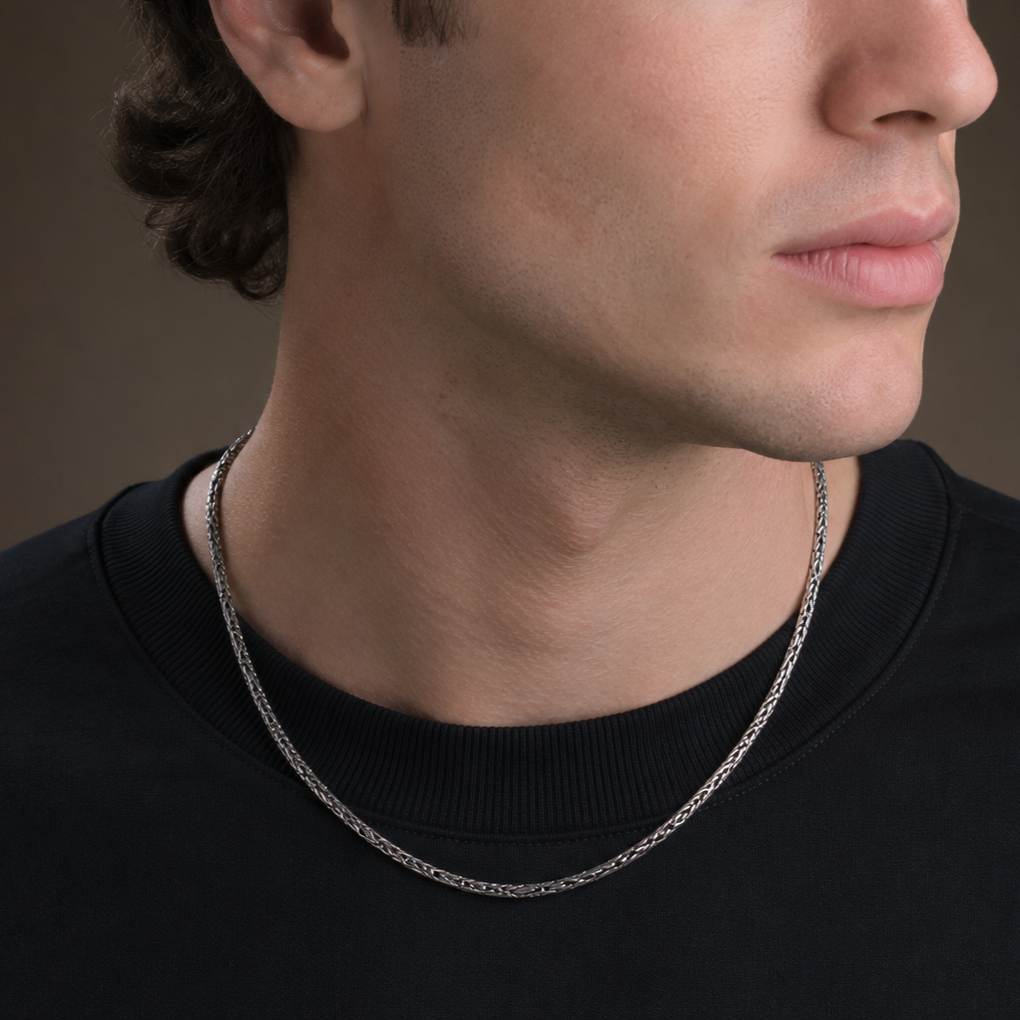 925 Sterling Silver Oxidized Bali Byzantine Chain Necklace - 3mm