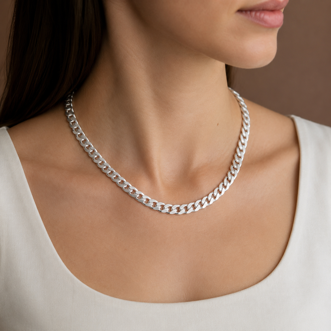 925 Sterling Silver Beveled Curb Chain Necklace - 5.7mm