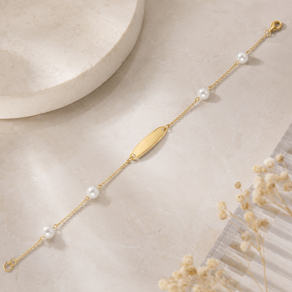 7-inch 4.5mm White Cultured Freshwater Pearl ID Bracelet - Gold - view 2