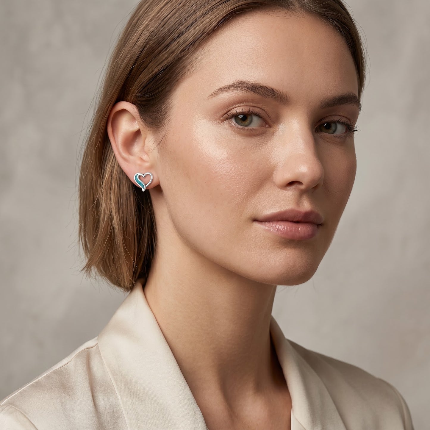 Turquoise Chip Heart Stud Earrings