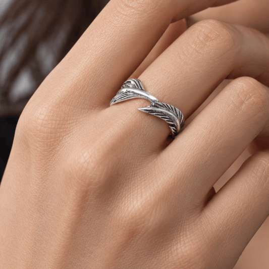Oxidized Feather Wrap Ring