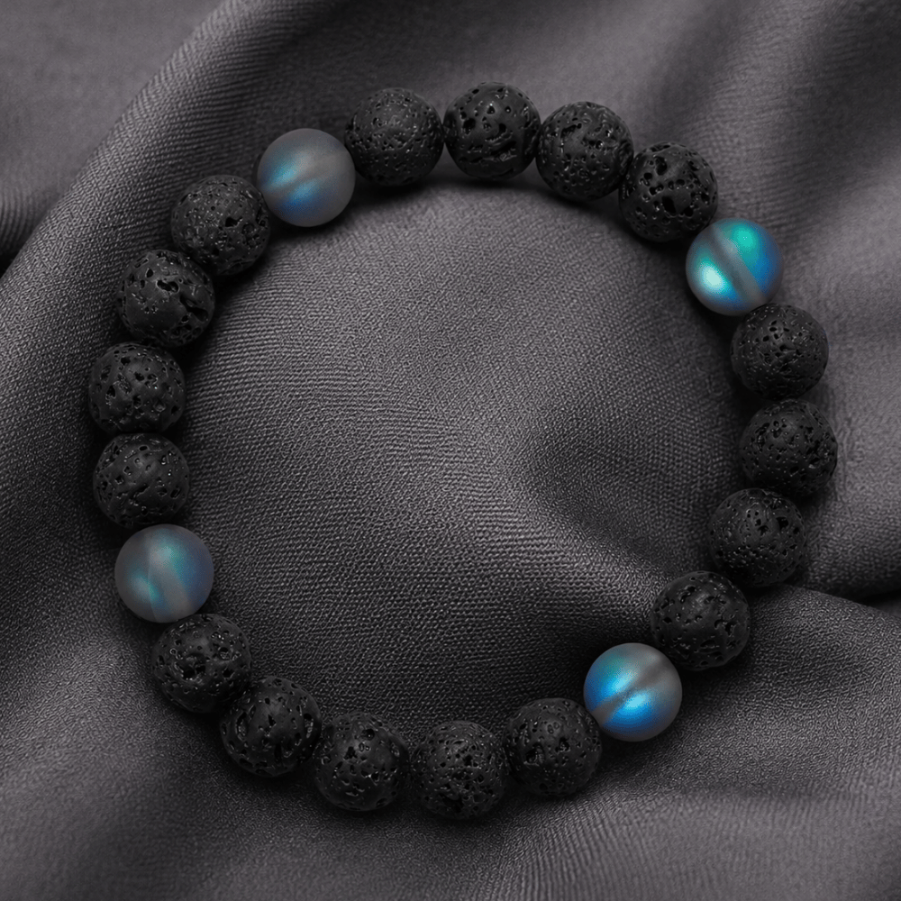 8" Black Lava and Glass Bead Stretch Bracelet