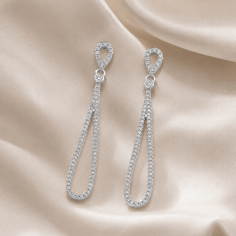 Rhodium Plated Cubic Zirconia Pear Drop Earrings