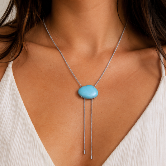 20" + 2" Stainless Steel Imitation Turquoise Bolo Necklace