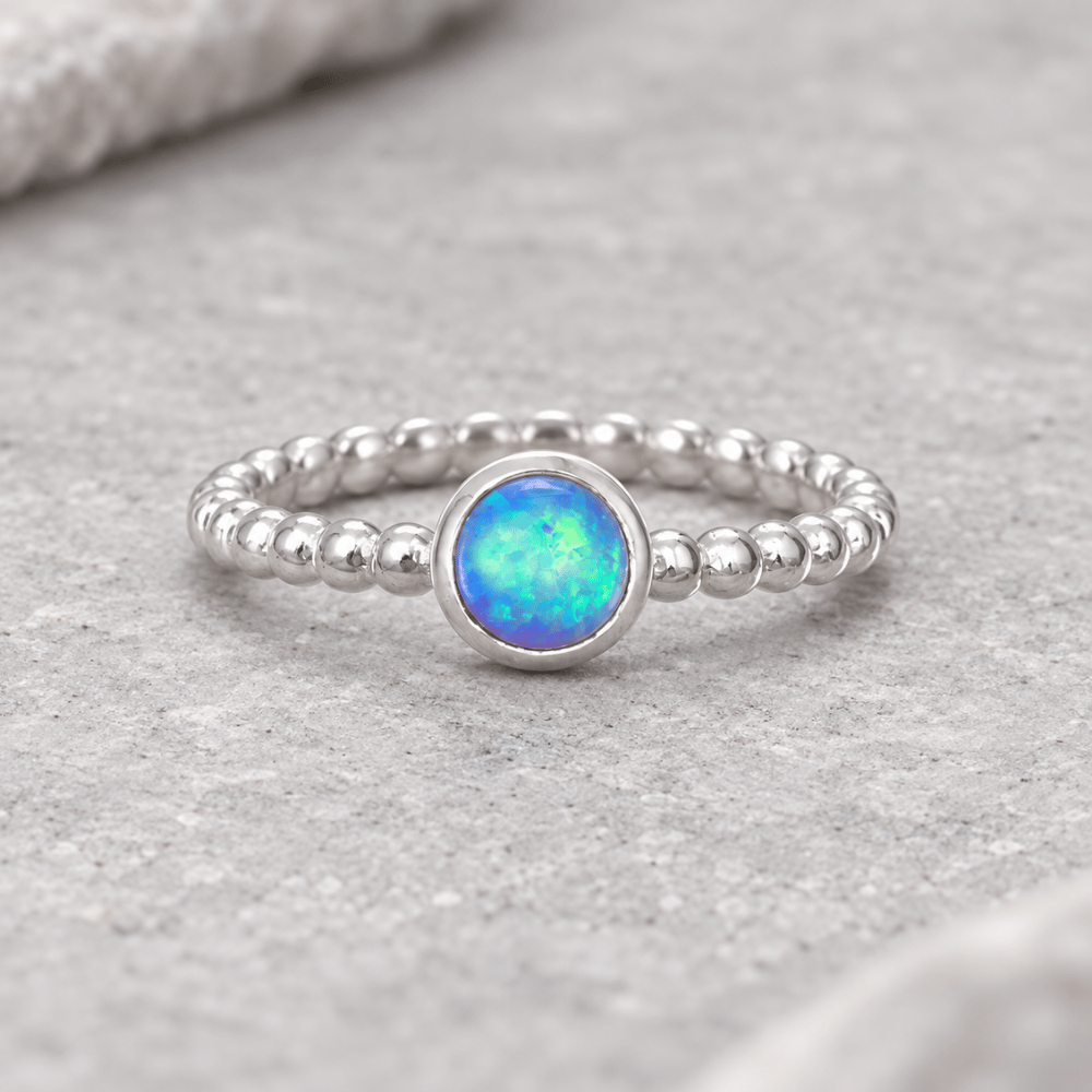 Round Synthetic Opal Ring - Blue Opal - Silver - view 2