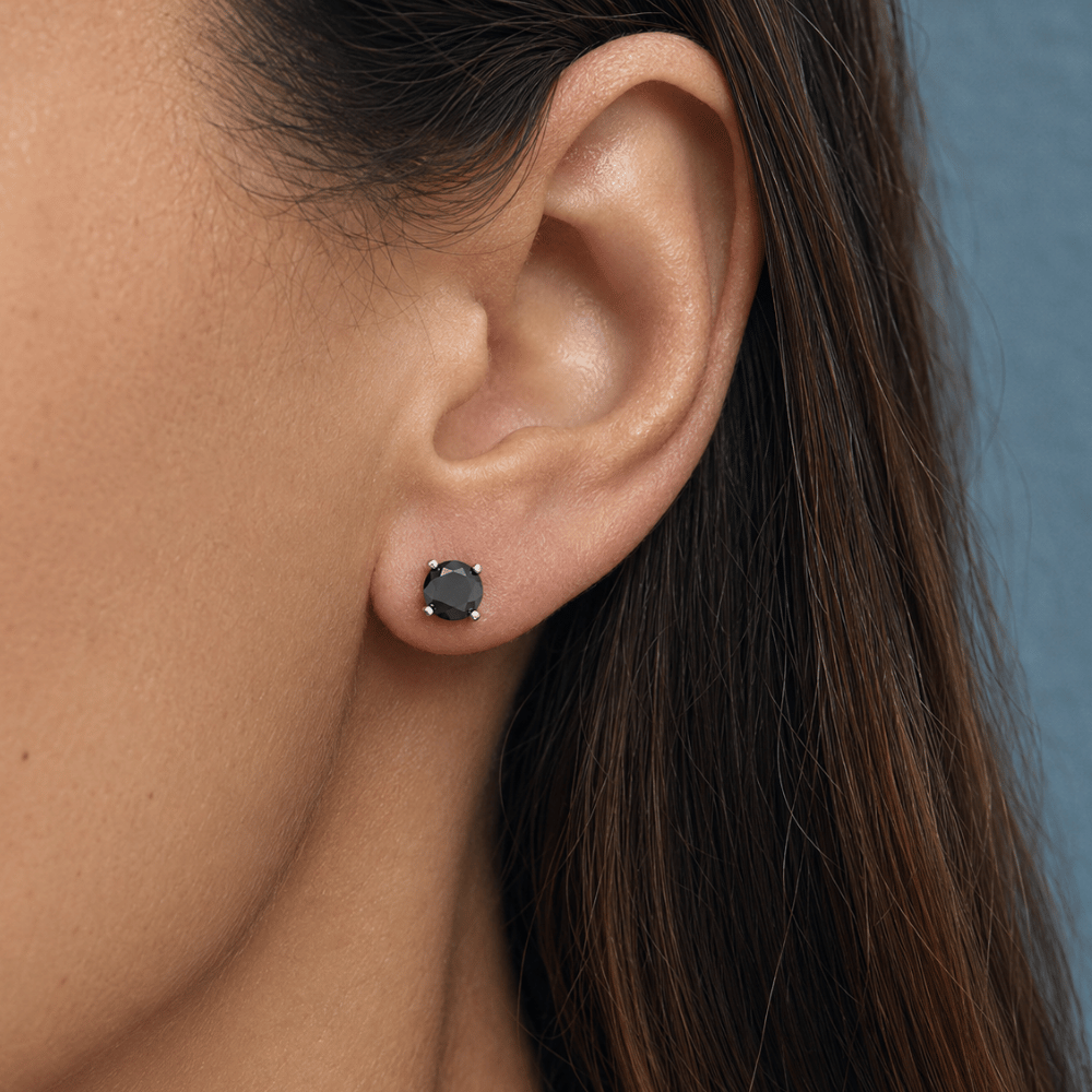 Rhodium Plated Black CZ Stud Earrings