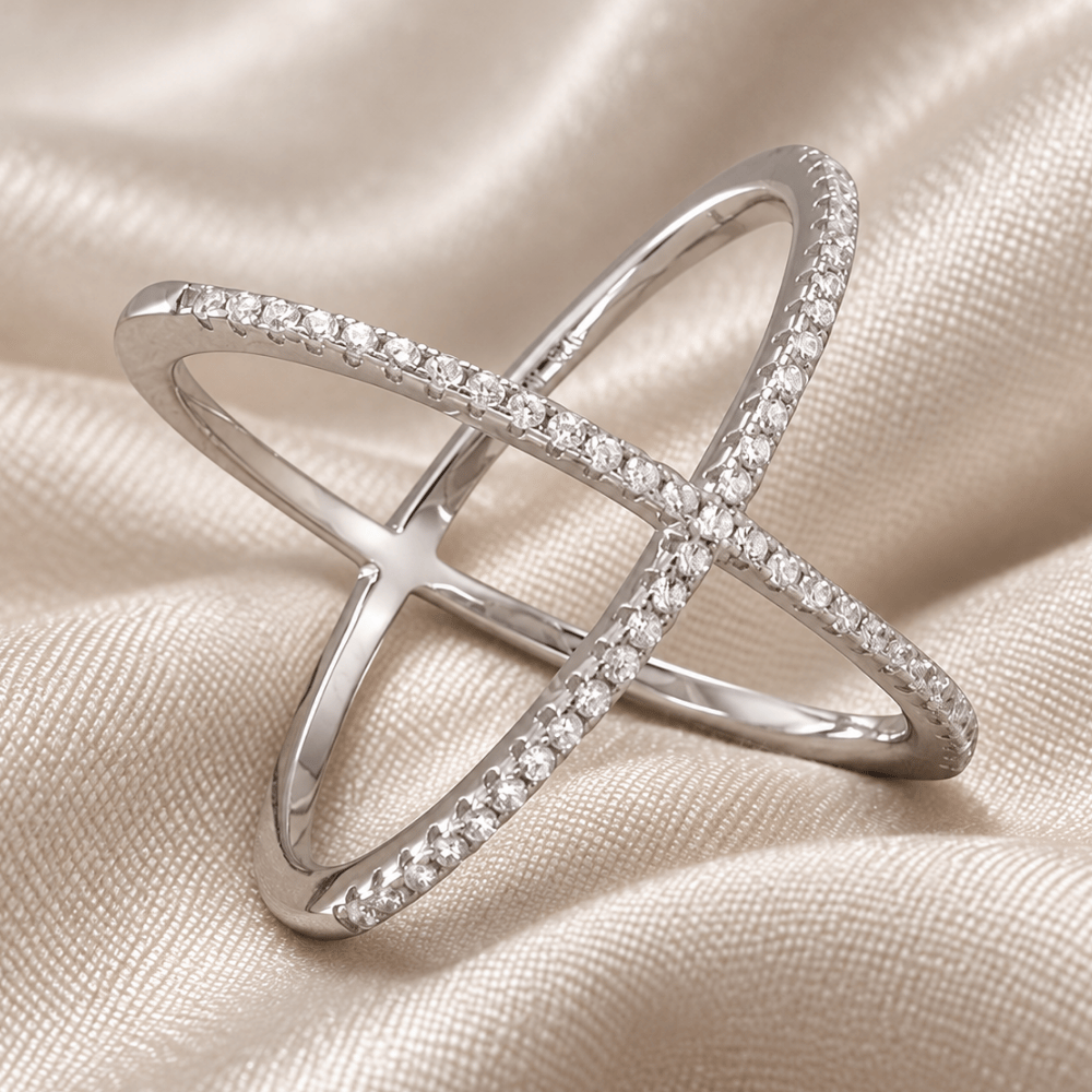 Criss Cross 'X' Ring with Signity CZs