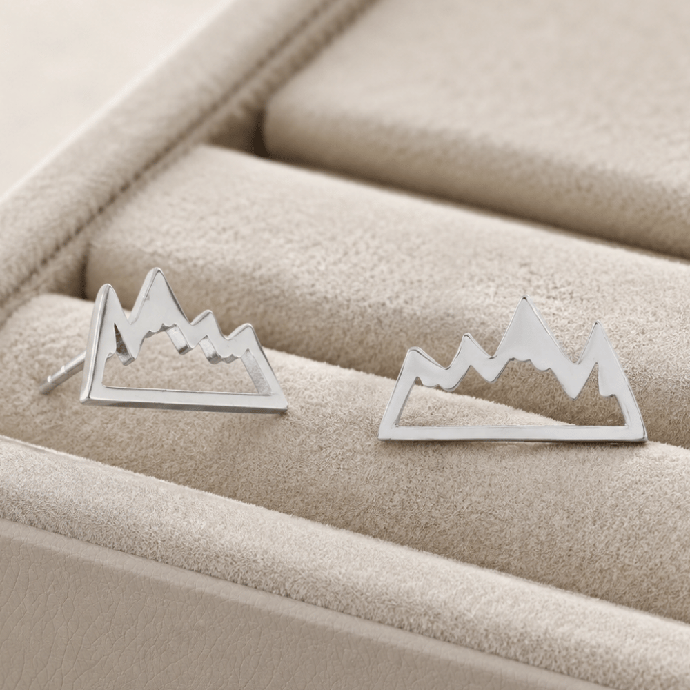 Rhodium Plated Mountain Range Earrings
