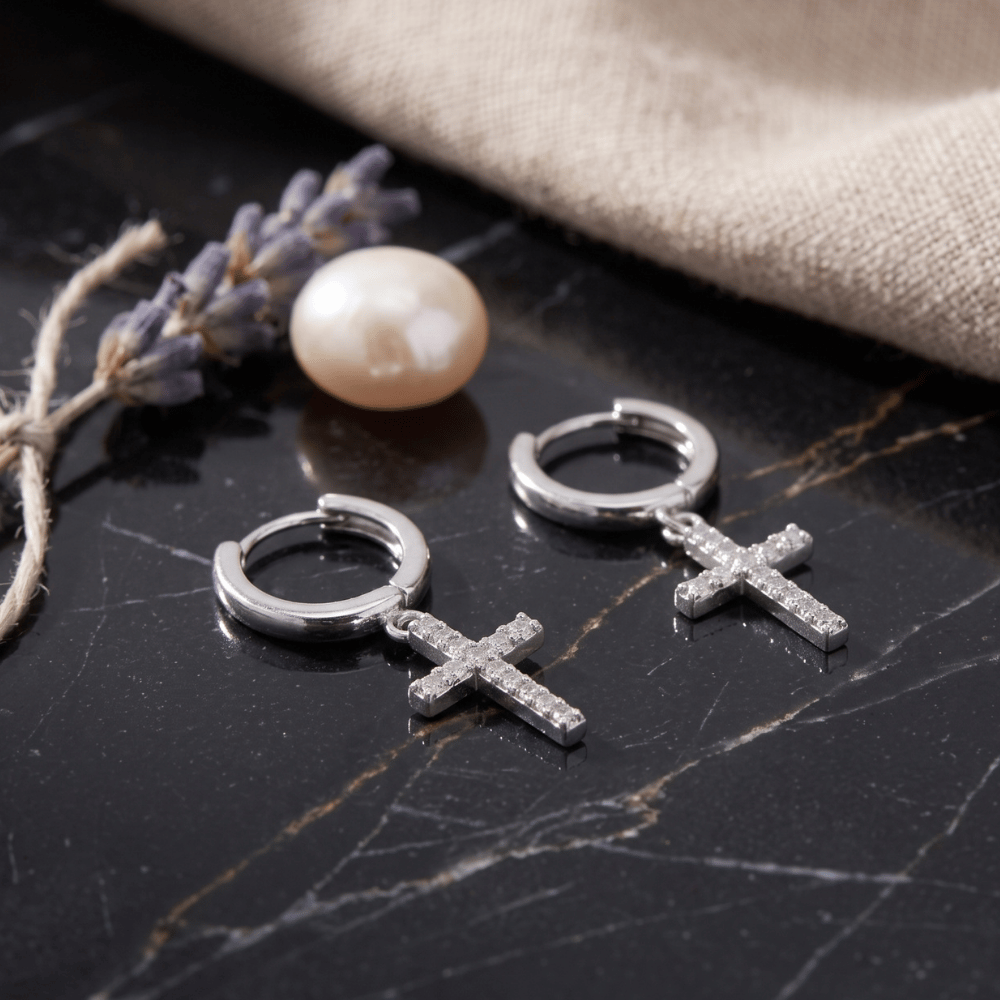 CZ Cross Hoop Earrings