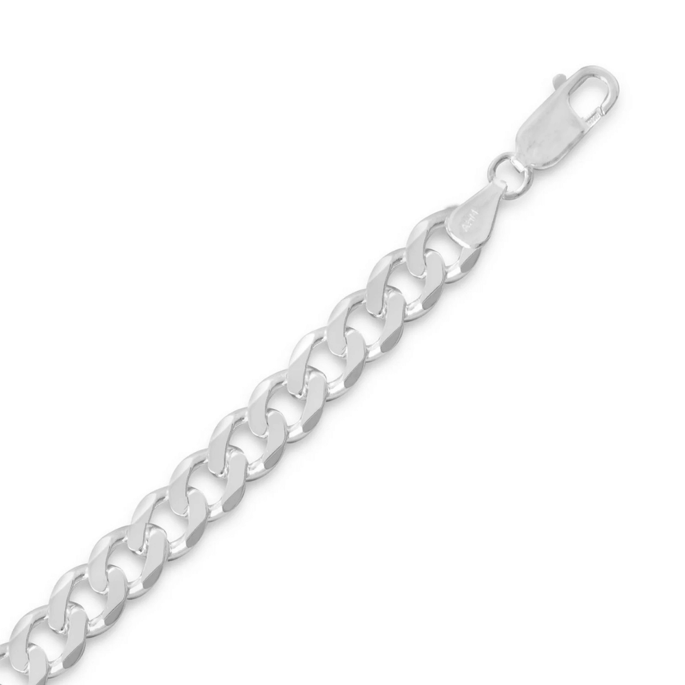 925 Sterling Silver Beveled Curb Chain Bracelet - 6.6mm