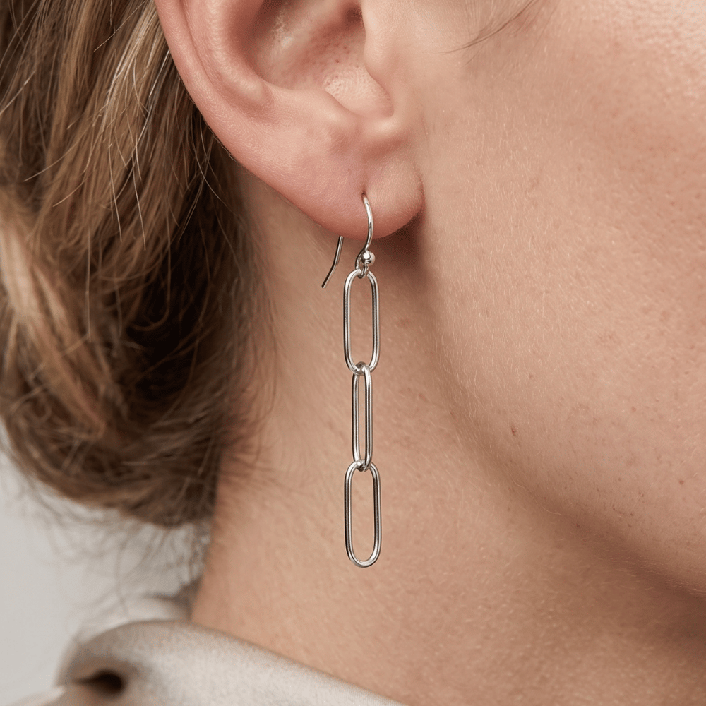 Rhodium Plated Paperclip French Wire Earrings