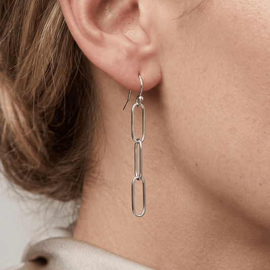 Rhodium Plated Paperclip French Wire Earrings
