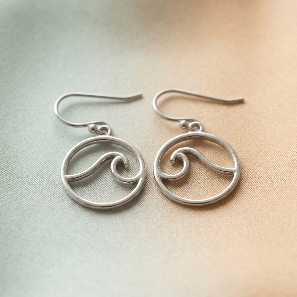 Rhodium Plated Outline Wave French Wire Earrings