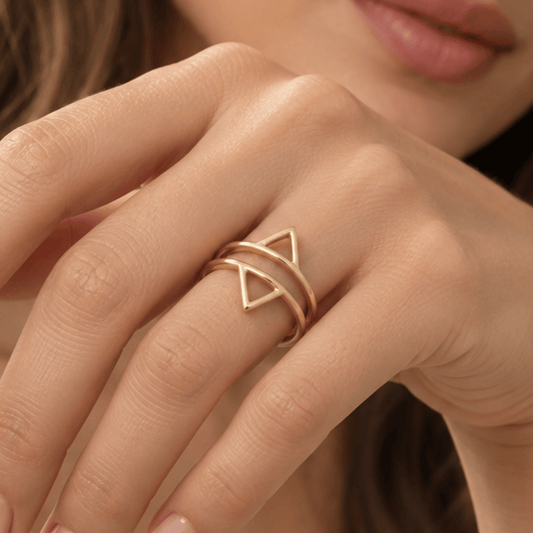 14 Karat Gold Plated Double Triangle Ring