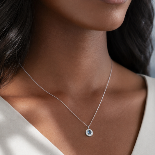 16" + 2" Rhodium Plated Labradorite and CZ Halo Necklace