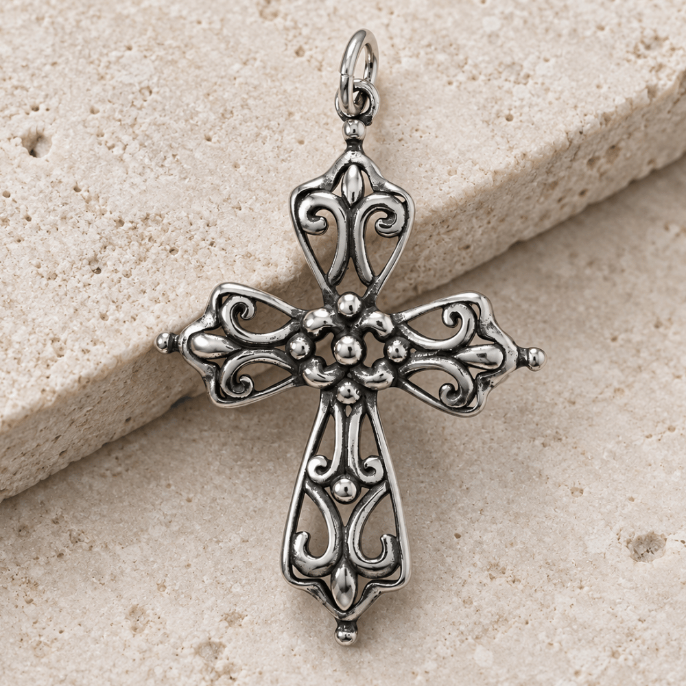 Oxidized Ornate Cross Pendant