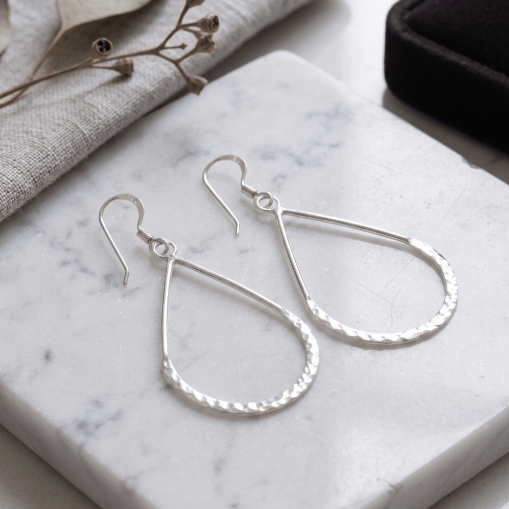 Hammered Pear Shape French Wire Earrings