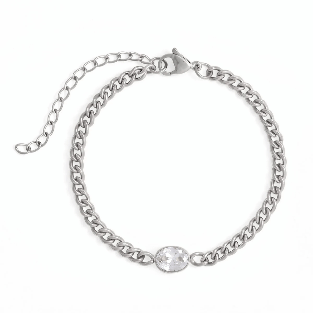 6.5" + 2" Stainless Steel CZ Curb Chain Bracelet